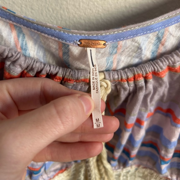 FREE PEOPLE Flawed Aruba Crochet Lace Bohemian Style Striped Crop Top Size M - Picture 7 of 12